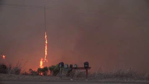 2021 - The Alisal Fire burns mailboxes and power lines along the Gaviota Coast Vídeo Stock 164448891