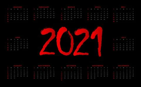 2021 annual calendar vector design. Horror bloody, scary theme. Wicked night  Stock Illustration