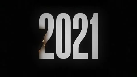 2021 burns to ashes on black background, vintage, fire Video stock 167858294