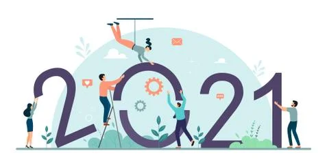 2021 business vector concept. A close-knit and friendly team builds a business. イラスト素材