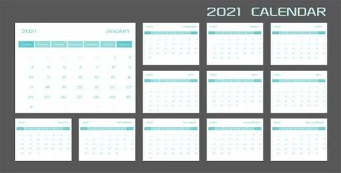 2021 calendar planner diary template in a minimalist style. 12 months 2021 pages Stock Illustration