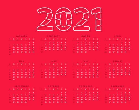 2021 calendar, schedule vector design. Week starts on Sunday Stock Illustration