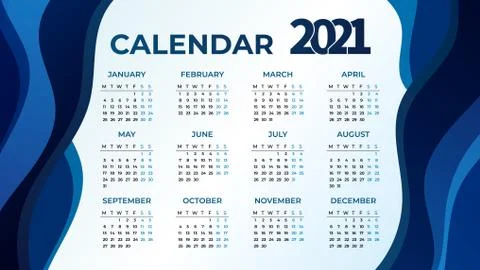 2021 calendar template design, vector illustration with abstract trendy blue Stock Illustration