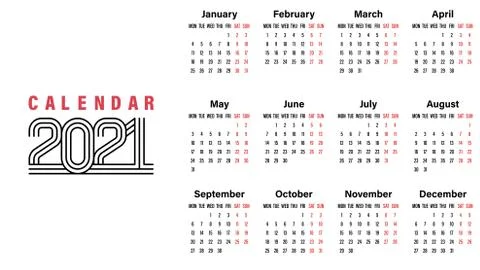 2021 Calendar Template Simple Design Stock Illustration