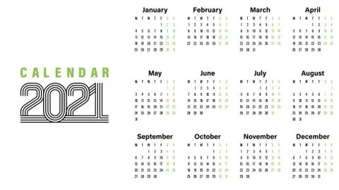 2021 Calendar Template Simple Design Stock Illustration