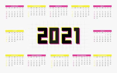 2021 calendar vector design. Dynamic, split-color, shadow of  number pink and Stock Illustration