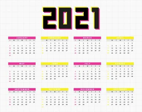 2021 calendar vector design. Dynamic, split-color, shadow of  number pink and Stock Illustration