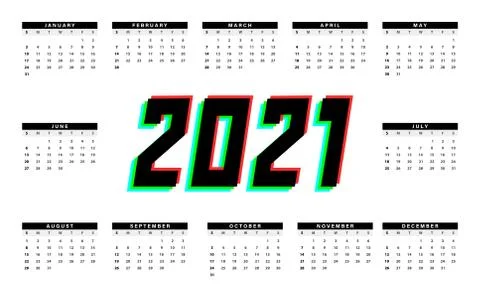 2021 calendar vector design. Dynamic, split-color, shadow of  numbers red, gr Stock Illustration