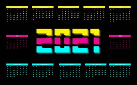 2021 calendar vector design. Dynamic, split-color, shadow of  numbers red, gr Stock Illustration
