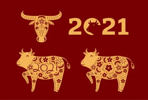 2021 Chinese New Year elements collection with ox Stock Illustration