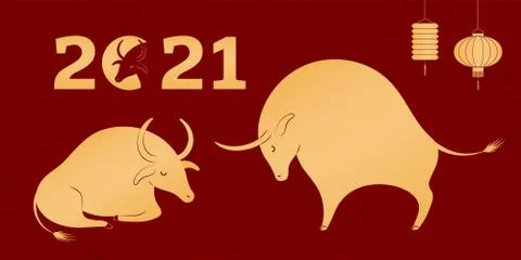 2021 Chinese New Year elements collection, ox Illustrazione stock