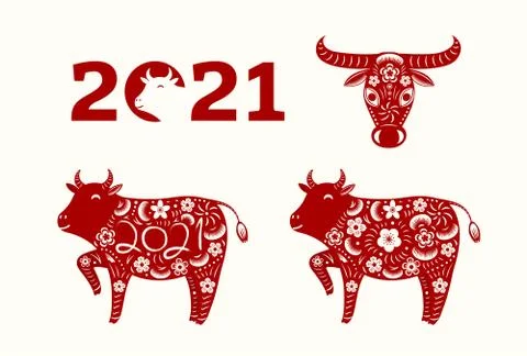 2021 Chinese New Year elements collection with ox Stock Illustration