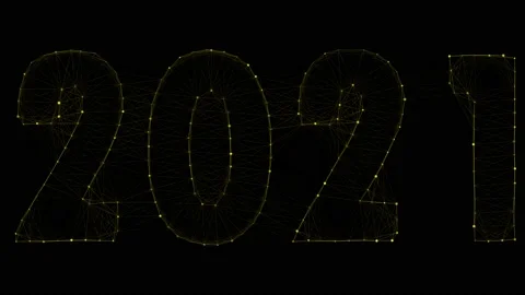 2021 date digits - New Year number. Yellow glowing particles connected with l 스톡 동영상 146259731