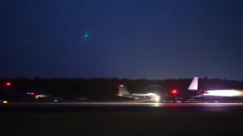 2021 Dramatic footage, 48th Fighter Wing military training night operations, Stock Footage 157210843