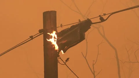 2021 - An electrical transformer is burning and destroyed during the Dixie Fire Vidéo 159131965