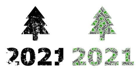 2021 Fir Tree Icon Recursive Composition and Grunge Textured Icon Illustrazione stock