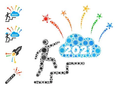 2021 Fireworks Cloud Steps Icon Mosaic from Covid Elements 스톡 일러스트