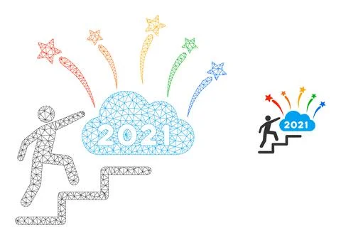 2021 Fireworks Cloud Steps Vector Mesh 2D Model Illustrazione stock