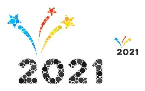 2021 Fireworks Collage of Round Pixels Stock Illustration