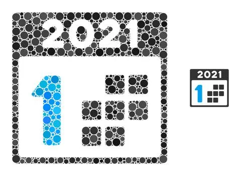 2021 First Day Collage of Circle Pixels Stock Illustration