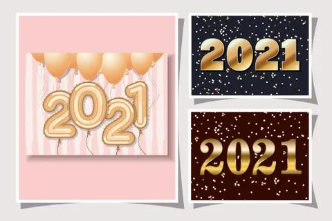 2021 gold balloons in frames of happy new year design Stock Illustration