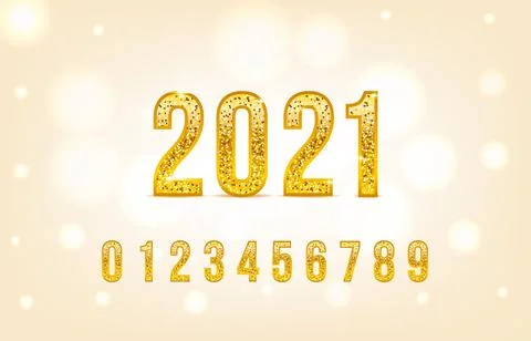 2021 Gold numbers set. Vector golden number. Beautiful metal design. Stock Illustration