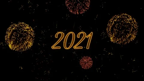 2021 Greeting text with particles, colored fireworks, sparks and stars Stock Footage 99053997