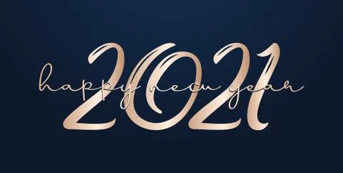 2021 HAPPY NEW YEAR script text handwriting lettering On Dark Blue background, 2 イラスト素材