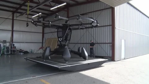 2021 The HEXA flying car multi-rotary machine Lift Aircraft, Inc., a test flight Stock Footage 155841809