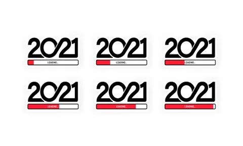 2021 loading icon set. Set progress bar showing loading of 2021. Vector on is Stock Illustration