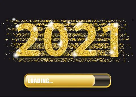 2021 Loading Progress Bar Golden Confetti Night Stock Illustration
