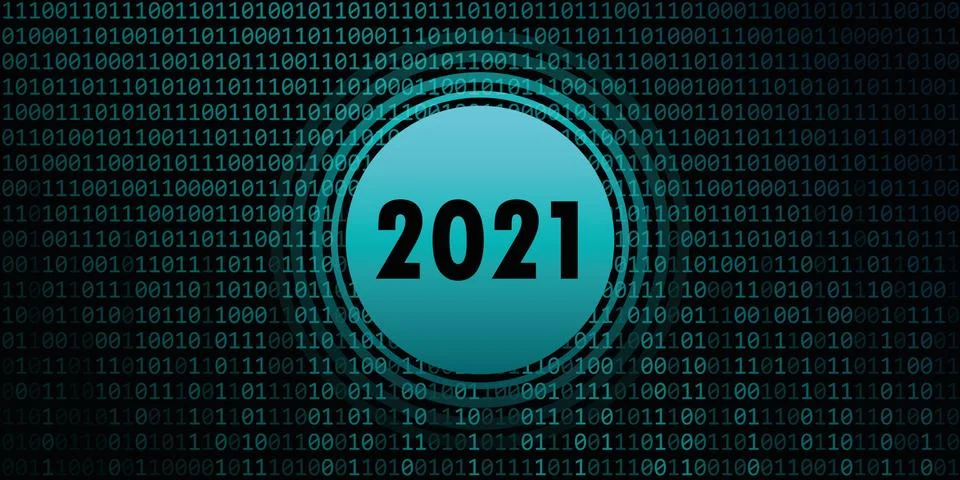 2021 new year on binary code background Stockillustratie
