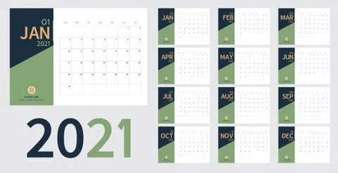 2021 new year calendar and planner vector in clean minimal table simple style Stock Illustration