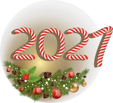 2021 New Year postcard in candy cane design Stock Illustration