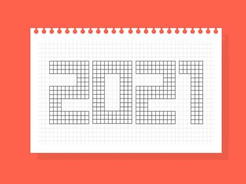 2021 new year vector with  bit or mosaic style.  Made of notepad sheet of squ Stock Illustration