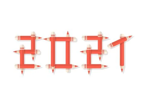 2021 new year vector template made of red pencils. Stock Illustration