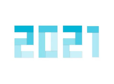 2021 new year vector template. Paper cut desing style made of blue color tone Stock Illustration