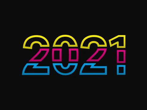 2021 new year vector template. Dynamic cmyk split blue, pink, yellow color on Stock Illustration