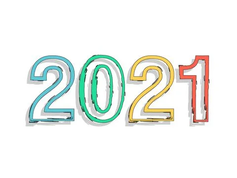 2021 new year vector template. Hand drawn brush stroke. Comic style design wi Stock Illustration