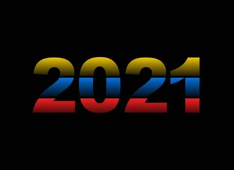 2021 new year vector template. Red, blue, yellow color on black background. Stock Illustration