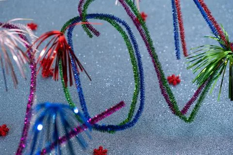 2021 New Years postcard with festive multicolored pipe cleaners. Foto stock
