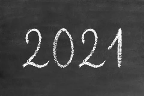 2021 numbers in handwritten thin stroke white chalk brush font Stock Illustration
