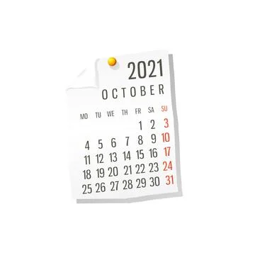 2021 October vector calendar Illustrazione stock