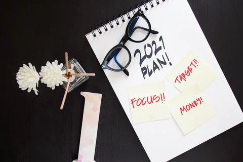 2021 plan notepad list concept, handwriting notepad. Inscription "2021 Plan"  Stock Photos