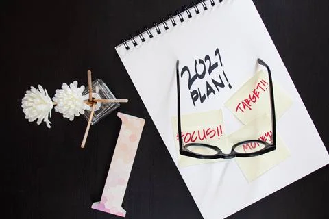 2021 plan notepad list concept, handwriting notepad. Inscription "2021 Plan"  Stock Photos