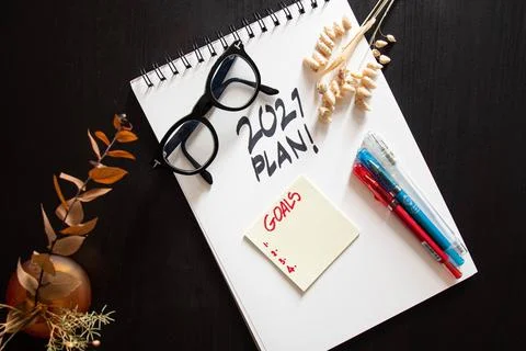 2021 plan notepad list concept, handwriting notepad. Inscription "2021 Plan"  Stock Photos
