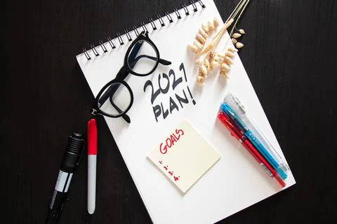 2021 plan notepad list concept, handwriting notepad. Inscription "2021 Plan"  Stock Photos
