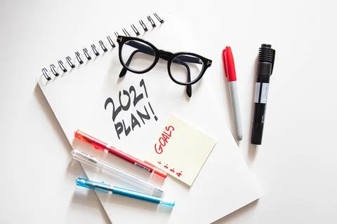 2021 plan notepad list concept, handwriting notepad. Inscription "2021 Plan"  Stock Photos