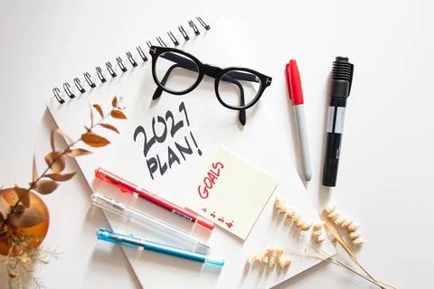 2021 plan notepad list concept, handwriting notepad. Inscription "2021 Plan"  Stock Photos