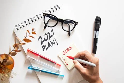 2021 plan notepad list concept, handwriting notepad. Inscription "2021 Plan"  Stock Photos